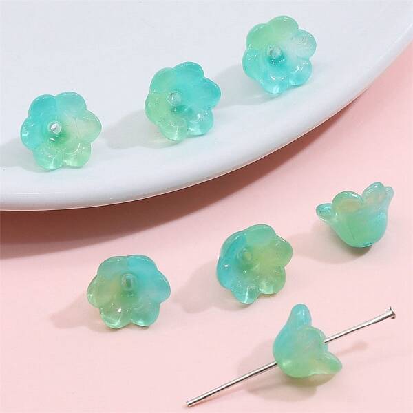 10Pcs Gradient Color Transparent Glass Bead Caps