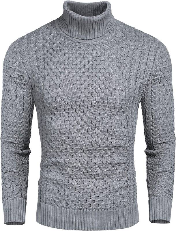 Slim Fit Turtleneck Knitted Twisted Pullover Sweaters (US Only), Gray / XL