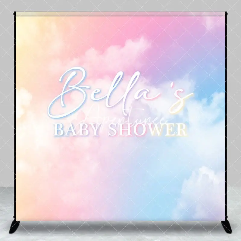 Aperturee Color Rainbow Clouds Custom Name Baby Shower Backdrop, 3X3FT(1X1M), 15 USD, custom baby shower backdrops, DZLH0C616...