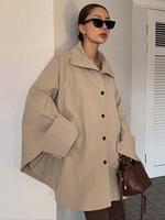 Women's Plain Pocket Button Front Coat, Elegant Basic Batwing Sleeve Collared Long Sleeve Outerwear for Work Office Business,...