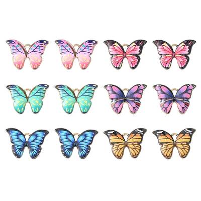 12Pcs 6 Colors Printed Alloy Pendants