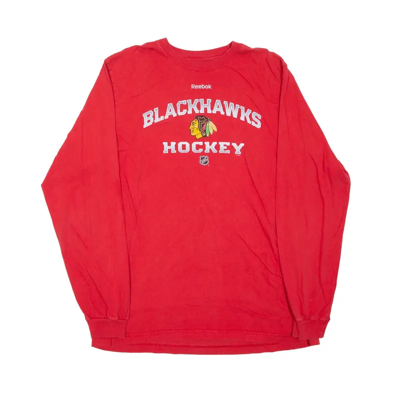 REEBOK Blackhawks Hockey USA T-Shirt Red Long Sleeve Mens XL