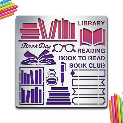 MAYJOYDIY Book Metal Stencil Book Metal Journal Stencils Library Reading Book to Read Book Club 6×6inch DIY Template for Dia...