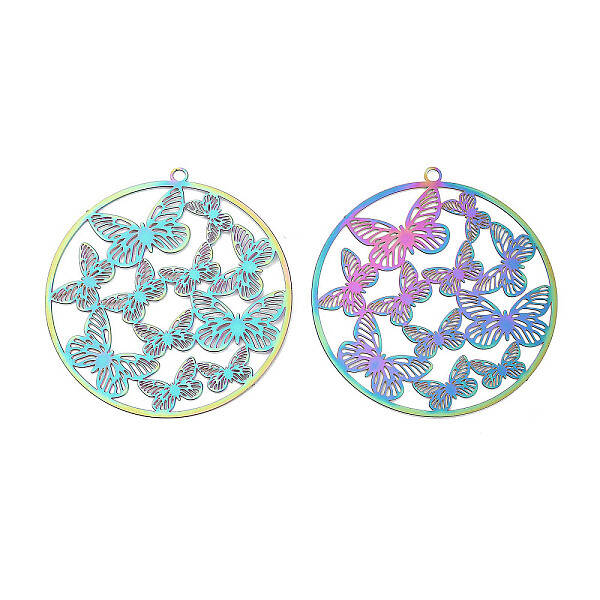 201 Stainless Steel Etched Metal Embellishments Pendants