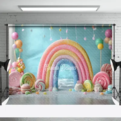 Aperturee Colorful Candyland Rainbow Fairy Cake Smash Backdrop, 3X2FT(1MX0.6M), 14 USD, birthday cake smash backdrops, ENHD1J...
