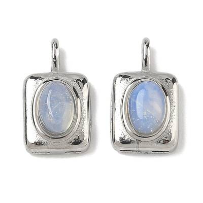 304 Stainless Steel Pave Opalite Rectangle with Oval Charms