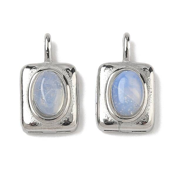 304 Stainless Steel Pave Opalite Rectangle with Oval Charms