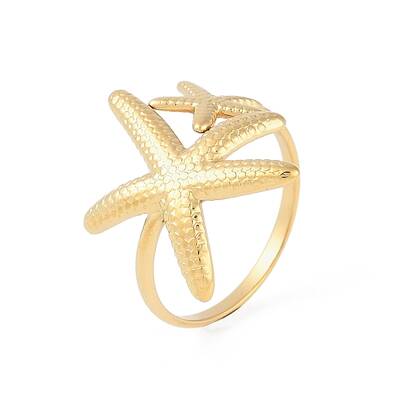 Ion Plating(IP) 304 Stainless Steel Starfish Open Cuff Rings for Women