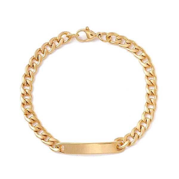 Ion Plating(IP) 304 Stainless Steel Curb Chain with Bar Link Bracelet for Men Women
