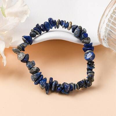 Unisex Chip Natural Lapis Lazuli Beaded Stretch Bracelets