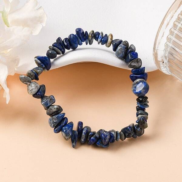 Unisex Chip Natural Lapis Lazuli Beaded Stretch Bracelets