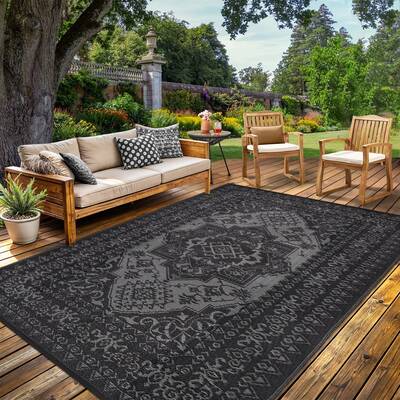 Garvee Reversible Outdoor Plastic Straw Rug 8x10ft – Waterproof, Non-Slip, UV Resistant, Collapsible Area Mat for Patio, Ga...