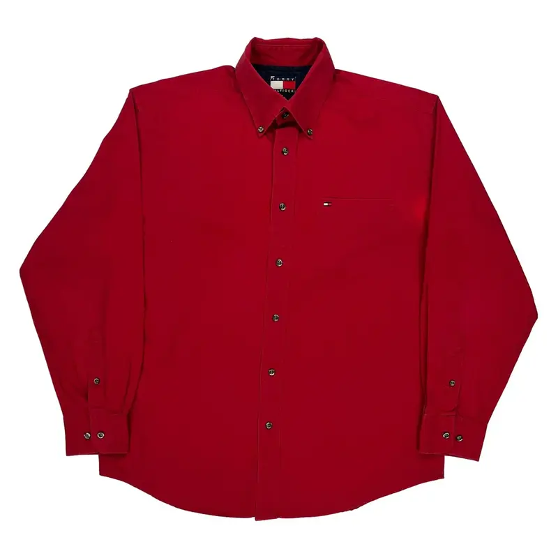 Tommy Hilfiger Fitted Shirt - Medium Red Cotton