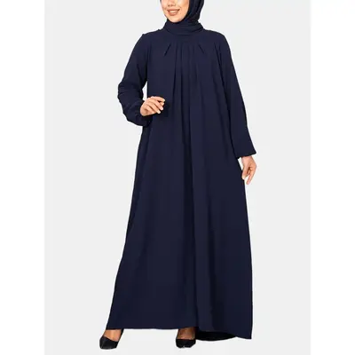 Ramadan Solid Pleated Lantern Sleeve Abayas, Elegant Loose Comfy Maxi Length Dress, Women's Clothing