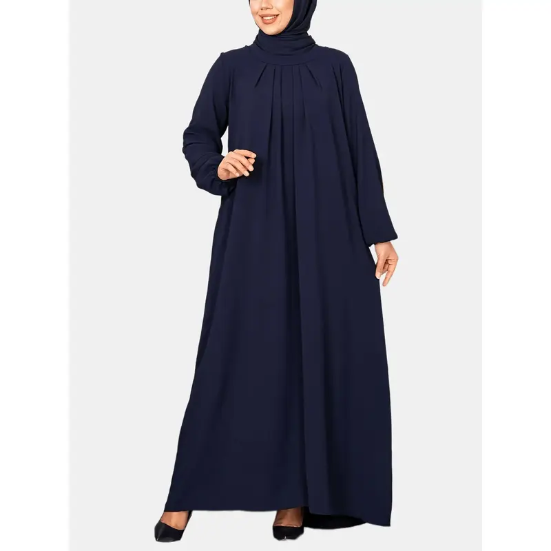 Ramadan Solid Pleated Lantern Sleeve Abayas, Elegant Loose Comfy Maxi Length Dress, Women's Clothing