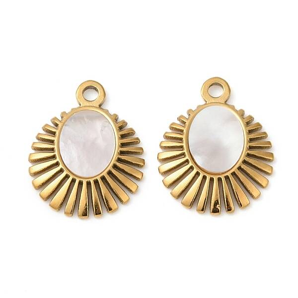 304 Stainless Steel Natural White Shell Pendants