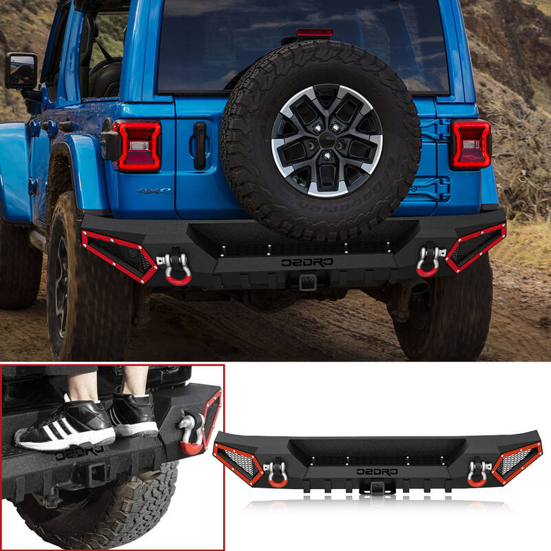 OEDRO Rear Bumper for 2018-2025 Jeep Wrangler JL & Unlimited JLU (2/4 Doors), with Hitch Receiver & 2x D-Rings