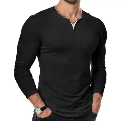 JMIERR Mens Casual Muscle Slim Fitted T Shirt Long Sleeve V-Neck Longline Soft Tee Shirt,Gym Workout Athletic Menswear Tops,M...