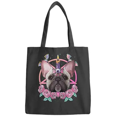 Frenchie Dog Pastel Goth French Bulldog Pagan Dog Creepy Menhera French Bulldog Bags