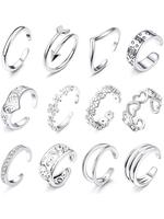 Minimalist All-match Flower & Hollow Out Hear Design Cuff Toe Rings, Trendy Exquisite Artificial Zircon Inlaid Toe Rings, Fas...