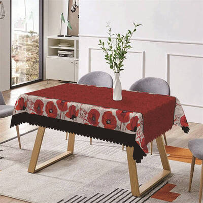 White Red Floral Patterns Retro Rectangle Tablecloth - Aperturee