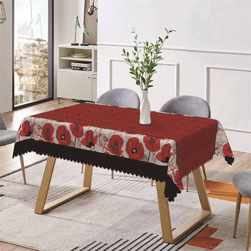 White Red Floral Patterns Retro Rectangle Tablecloth - Aperturee