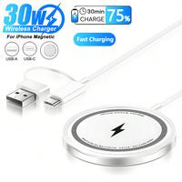 30W Magnetic Wireless Charger Compatible With IPhone 16 12 13 14 15 Pro Max Plus Mini USB Type C Fast Charging Phone PD Fast ...