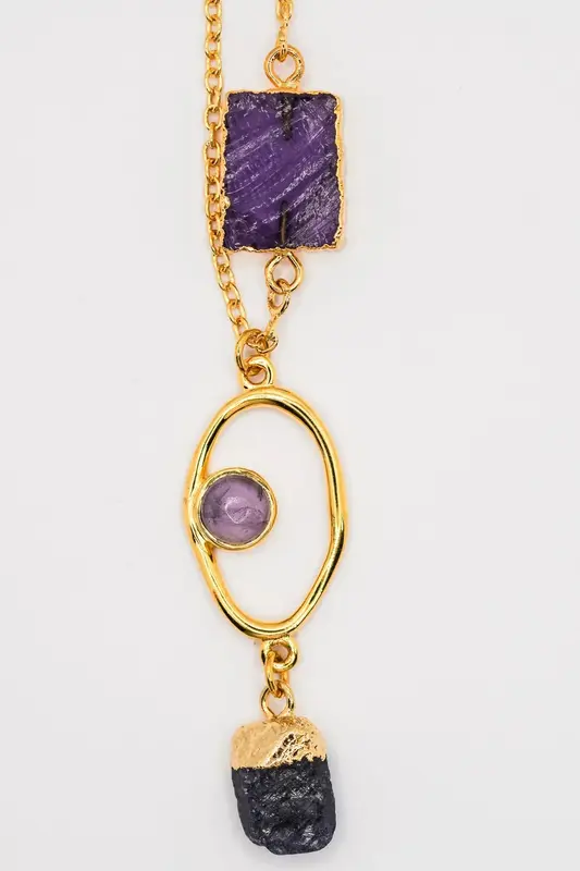 18k Gold Plated Raw Purple Amethyst/ Raw Sapphire Gemstone | Title: Title