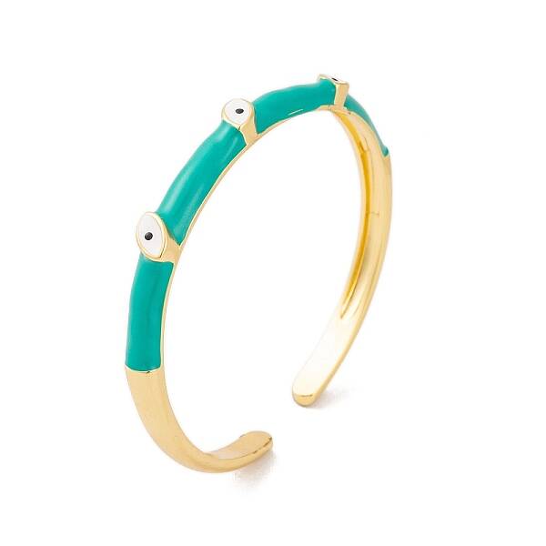 Real 18K Gold Plated Brass Enamel Evil Eye Open Cuff Bangles for Women