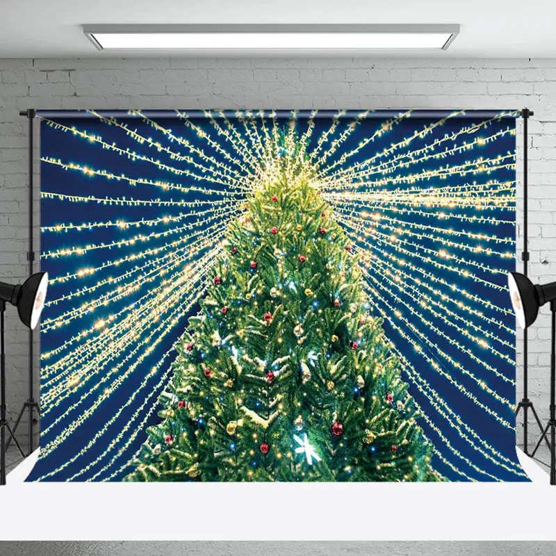 Aperturee Night Bright Twinkle Lights Christmas Tree Backdrop