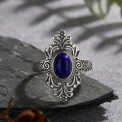 925 Sterling Silver with Natural Lapis Lazuli Finger Rings