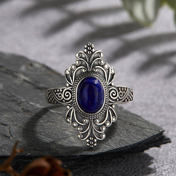 925 Sterling Silver with Natural Lapis Lazuli Finger Rings