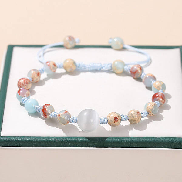 Natural Aqua Terra Jasper Round Beads Stretch Bracelets