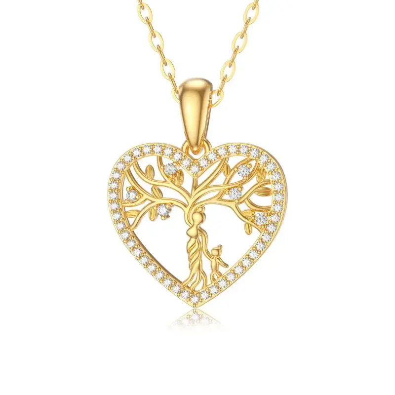 14K Gold Moissanite Tree Of Life & Mother Pendant Necklace