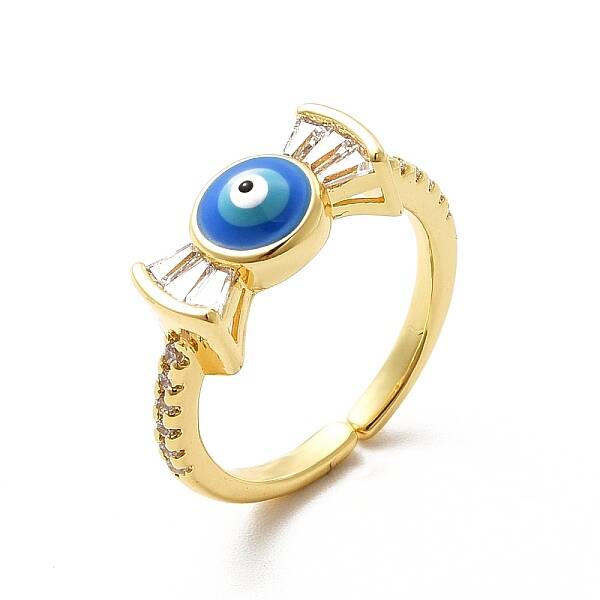 Cubic Zirconia Candy with Enamel Evil Eye Open Cuff Ring