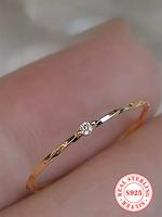 S925 Sterling Silver Simple Style Plain Color Rhinestone Decor Ring, Fashion Accessories for Women & Girls, Trendy All-match ...