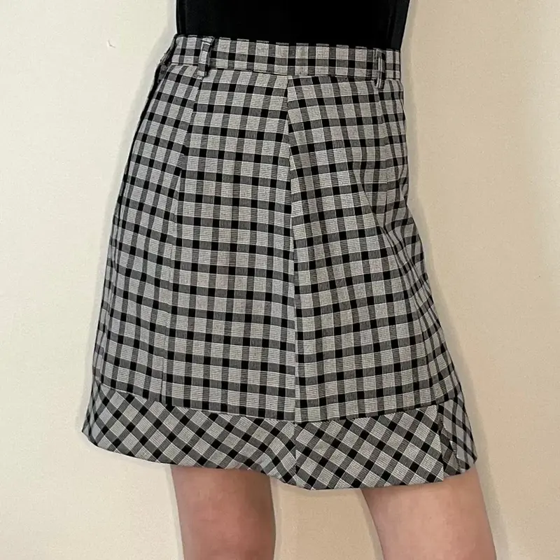 Unbranded Checked Midi Skirt - 28W UK 8 Navy Viscose Blend