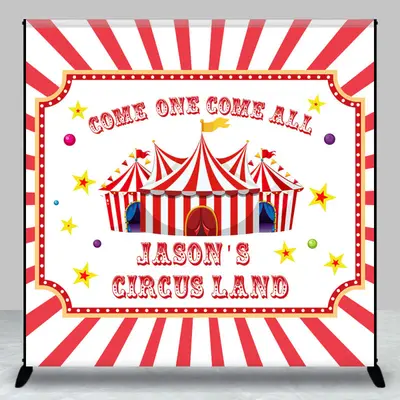 Red White Circusland Custom Birthday Party Backdrop - Aperturee