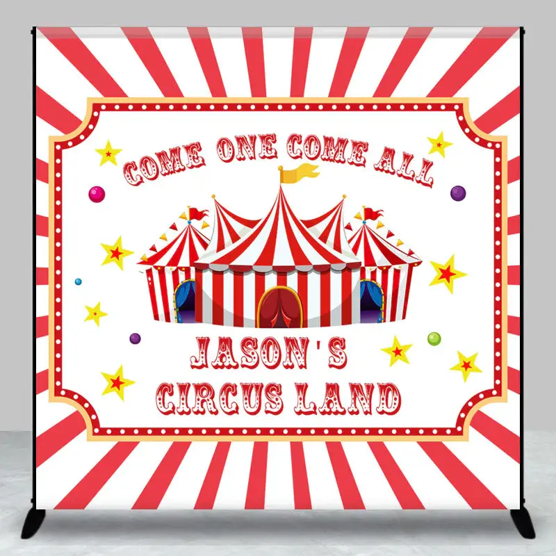 Red White Circusland Custom Birthday Party Backdrop - Aperturee