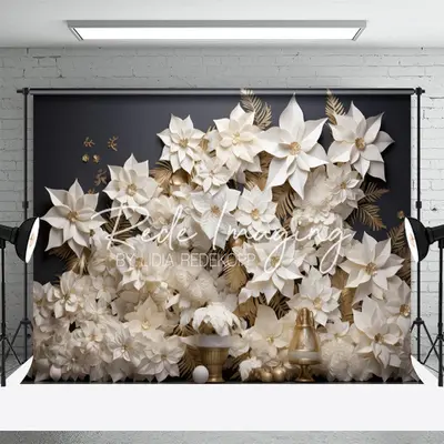 White Pointsettia Wall Christmas Photo Backdrop - Aperturee