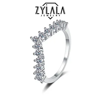 [177] Synthetic Moissanite Ring Luxurious V-Band 925 Silver Jewelry Engagement Casual Daily Wearing