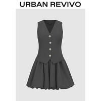 URBAN REVIVO Women's Gray Tone Metal-Button V-Neck Sleeveless Dress UWG750077 Casual Outfit 2025 Women Clothing Girl El...