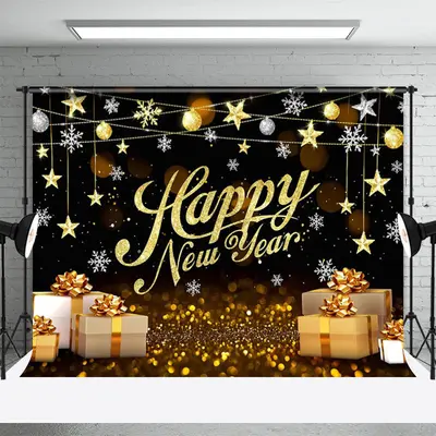 Glitter Gold Gift Box Snowflake New Year Backdrop - Aperturee