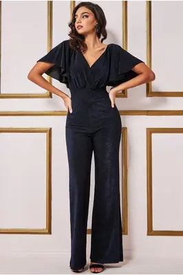 Goddiva Lurex Wrap Style Romper - Navy