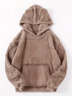 Women's Minimalist Basic Longsleeves Plush Hoodie for Spring, Lady Mufti Clothes, Cute Comfortable Long Sleeve Hooded Pullove...