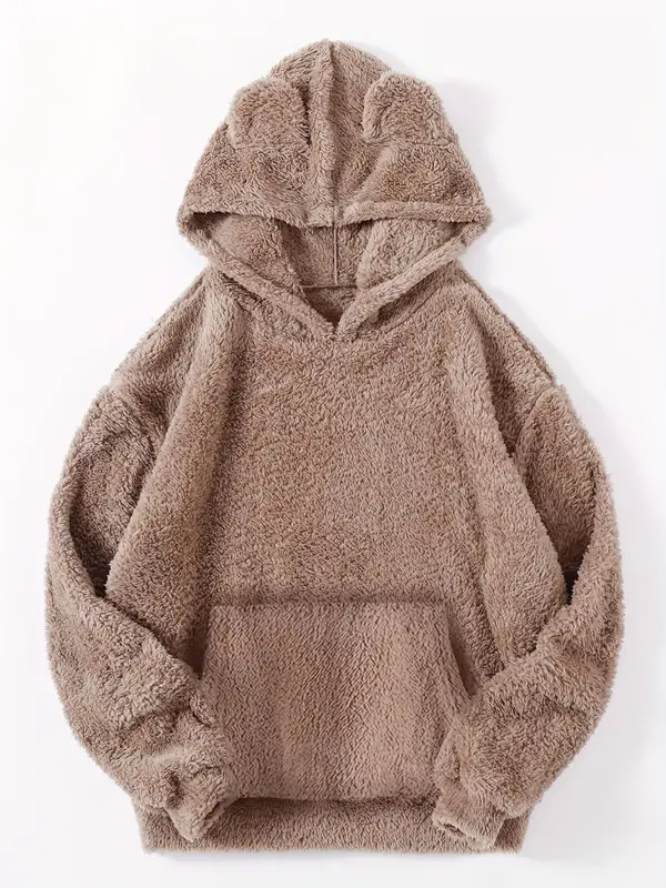 Women's Minimalist Basic Longsleeves Plush Hoodie for Spring, Lady Mufti Clothes, Cute Comfortable Long Sleeve Hooded Pullove...