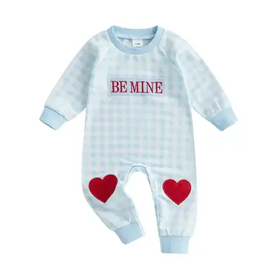 SPRIFALLBABY Baby Valentine Romper Casual Letter Embroidery Plaid Long Sleeve Jumpsuit for Newborn Toddler Girl Boy Cute Clot...