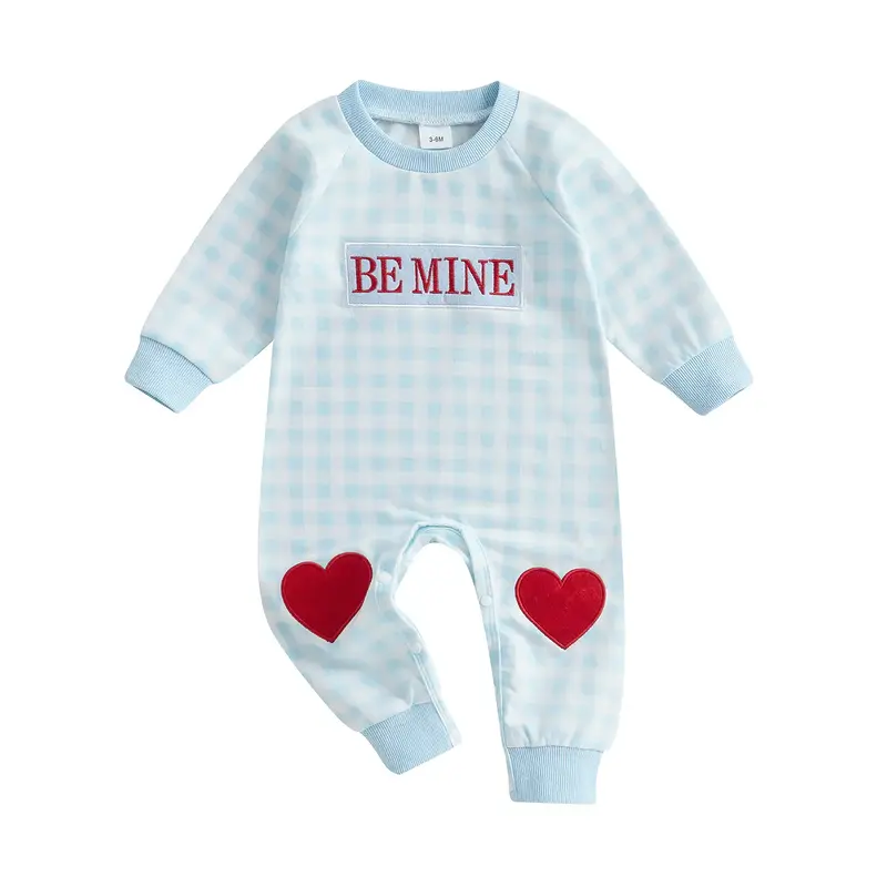 SPRIFALLBABY Baby Valentine Romper Casual Letter Embroidery Plaid Long Sleeve Jumpsuit for Newborn Toddler Girl Boy Cute Clot...