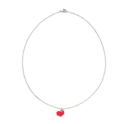 Glass Seed Heart Pendant Necklaces