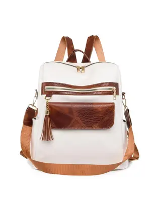 Women's Fashion Colorblock Backpack (1 Piece), Casual Large Capacity Travel Backpack, Retro Tassel Decorated Backpack for Out...